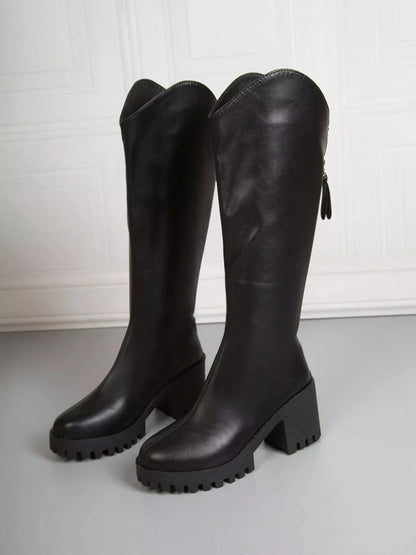 Leather Platform Block Heels Boots The Nichole Collection