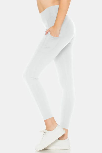 Leggings Depot High Waist Leggings with Pockets White / S The Nichole Collection