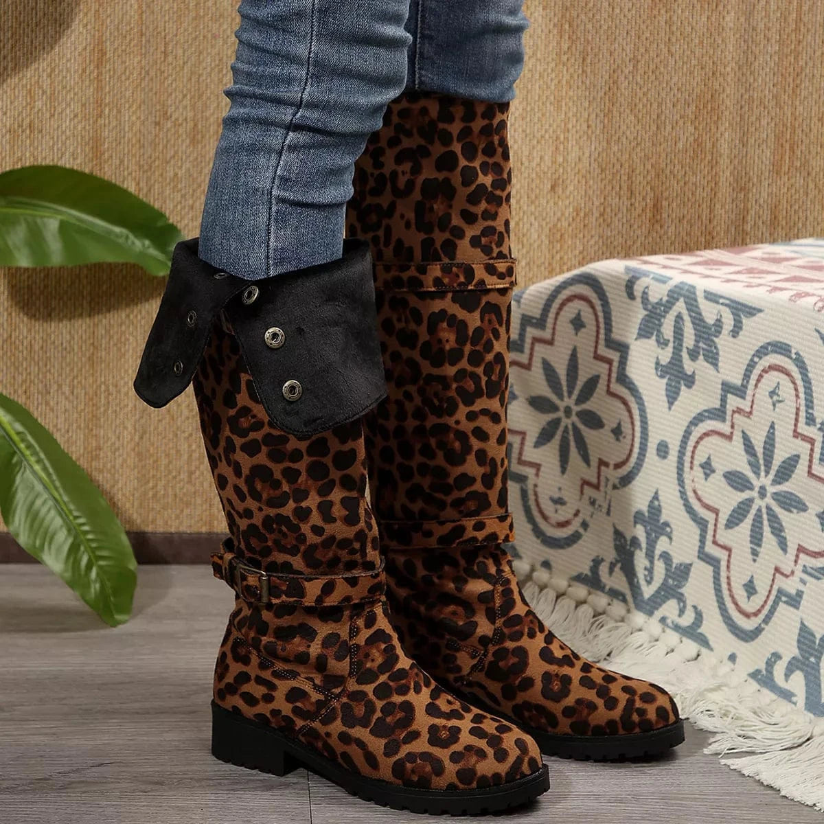 Leopard Block Heels Boots The Nichole Collection