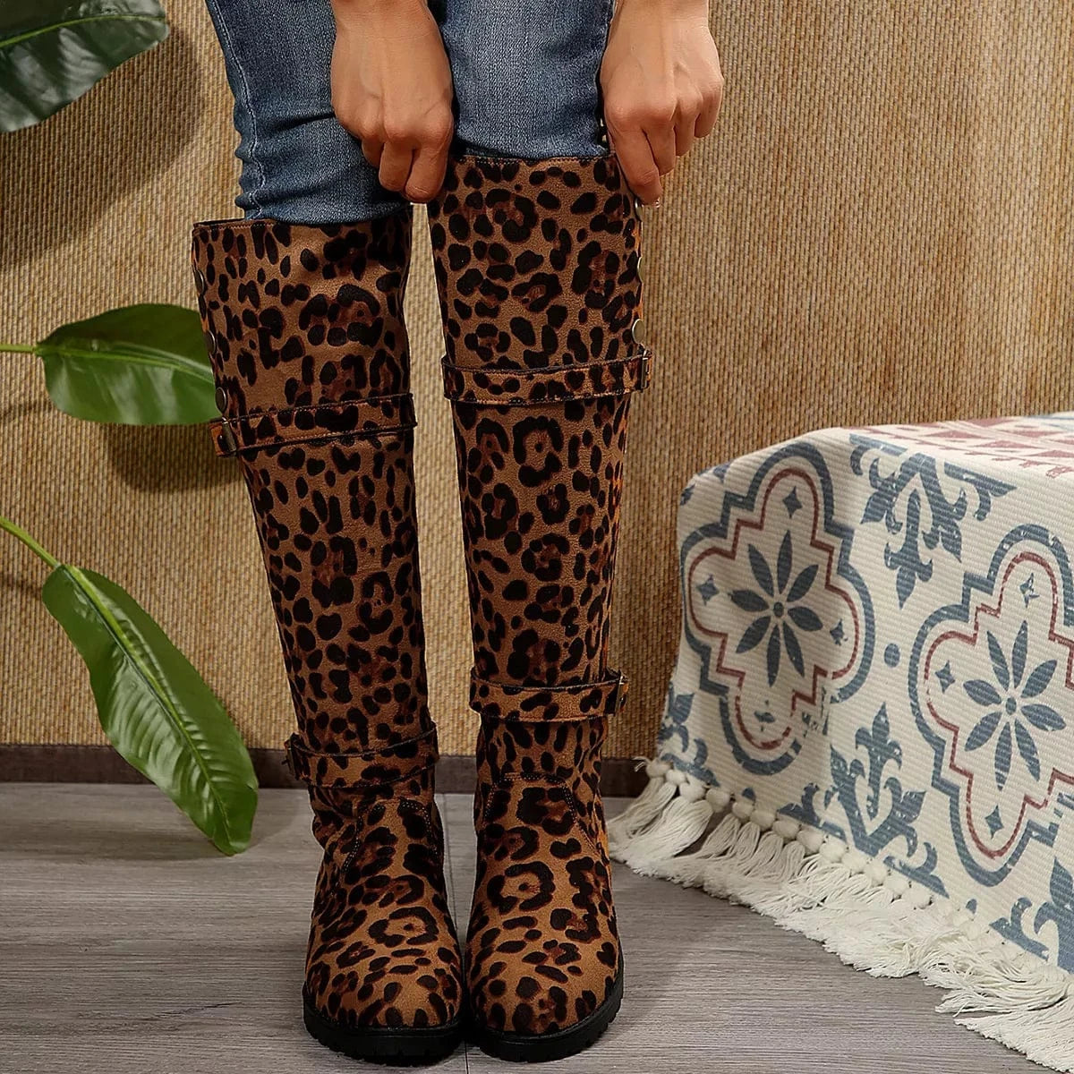 Leopard Block Heels Boots Leopard / 35 The Nichole Collection