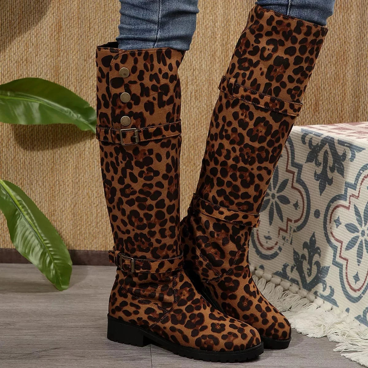 Leopard Block Heels Boots The Nichole Collection