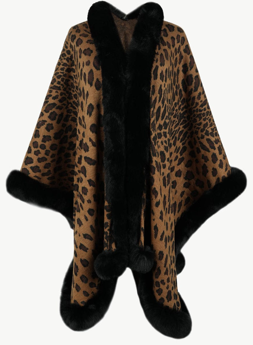 Leopard Open Front Poncho Poncho Terracotta / One Size The Nichole Collection