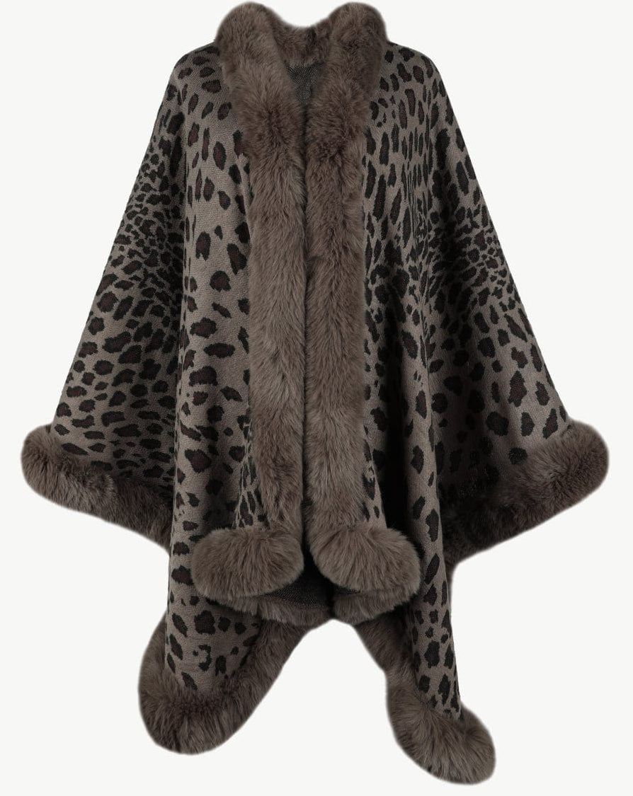 Leopard Open Front Poncho Poncho Chocolate / One Size The Nichole Collection