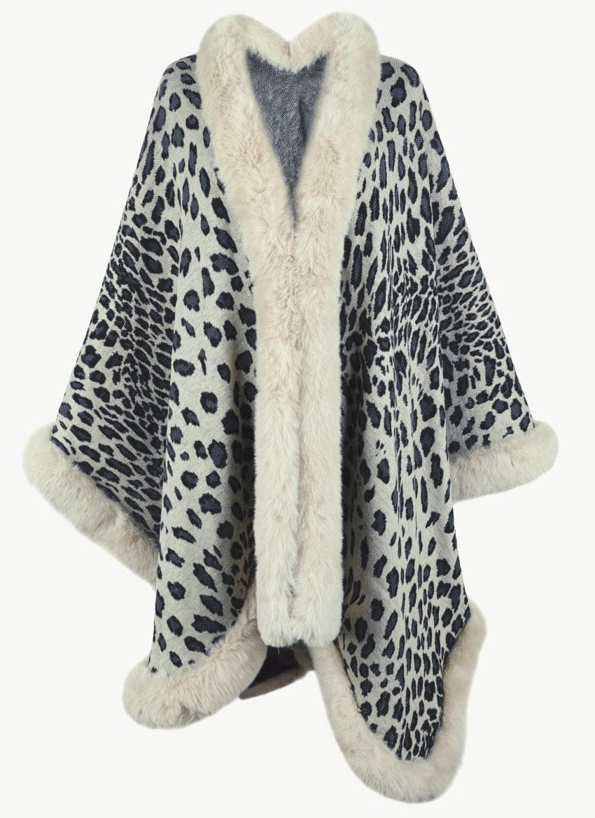 Leopard Open Front Poncho Poncho Beige / One Size The Nichole Collection