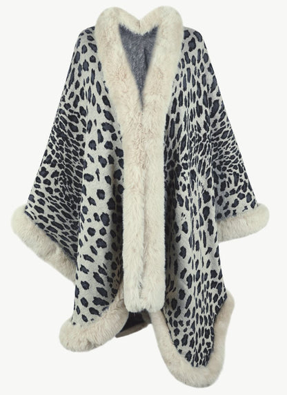 Leopard Open Front Poncho Poncho Beige / One Size The Nichole Collection