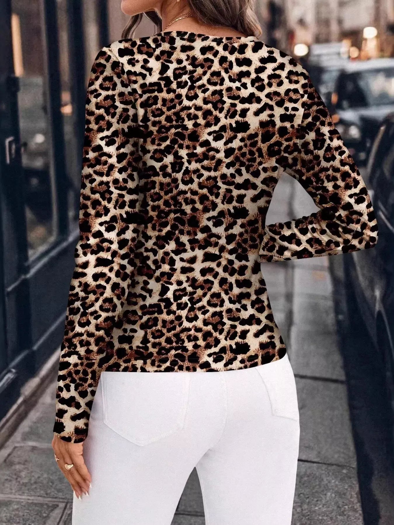 Leopard Print Long Sleeve Fitted Blouse Shirts & Tops The Nichole Collection