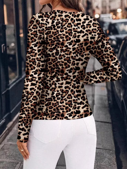 Leopard Print Long Sleeve Fitted Blouse Shirts & Tops The Nichole Collection