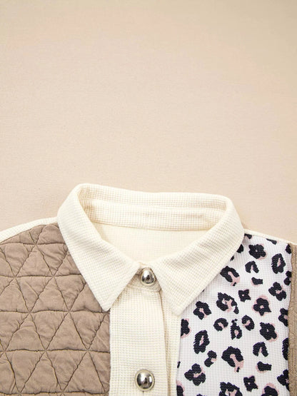 Leopard Waffle Quilted Patchwork Button Front Jacket Jackets The Nichole Collection