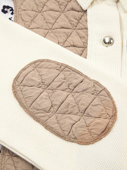 Leopard Waffle Quilted Patchwork Button Front Jacket Jackets The Nichole Collection