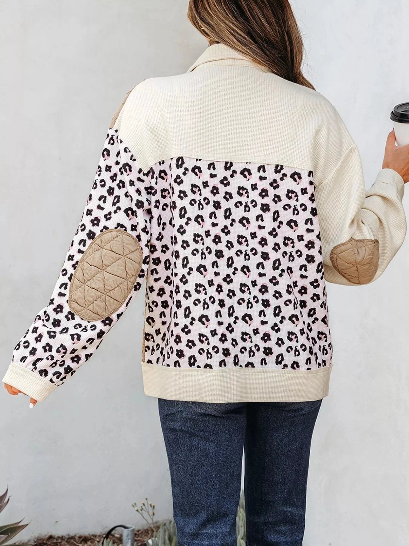 Leopard Waffle Quilted Patchwork Button Front Jacket Jackets The Nichole Collection
