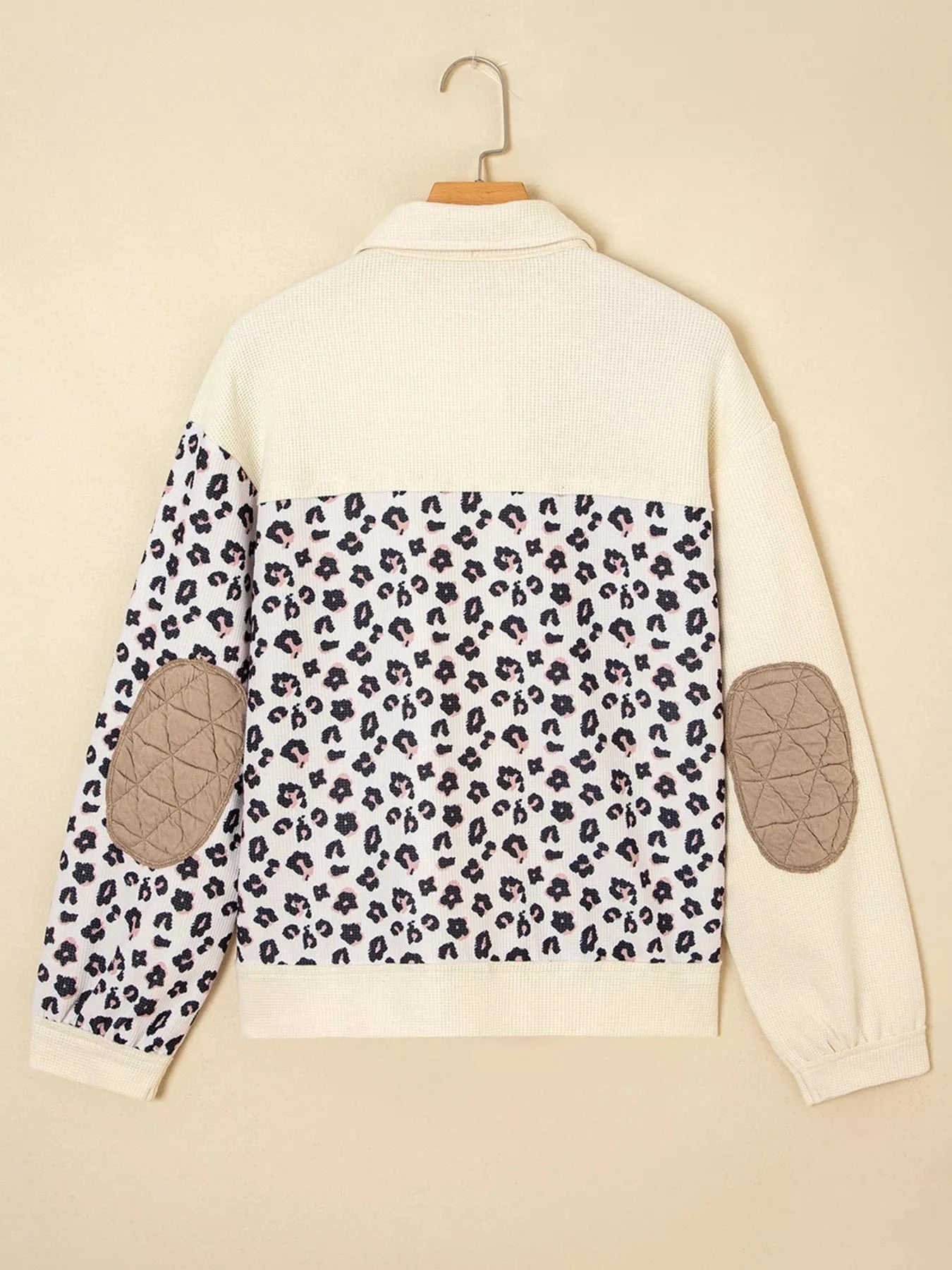 Leopard Waffle Quilted Patchwork Button Front Jacket Jackets The Nichole Collection