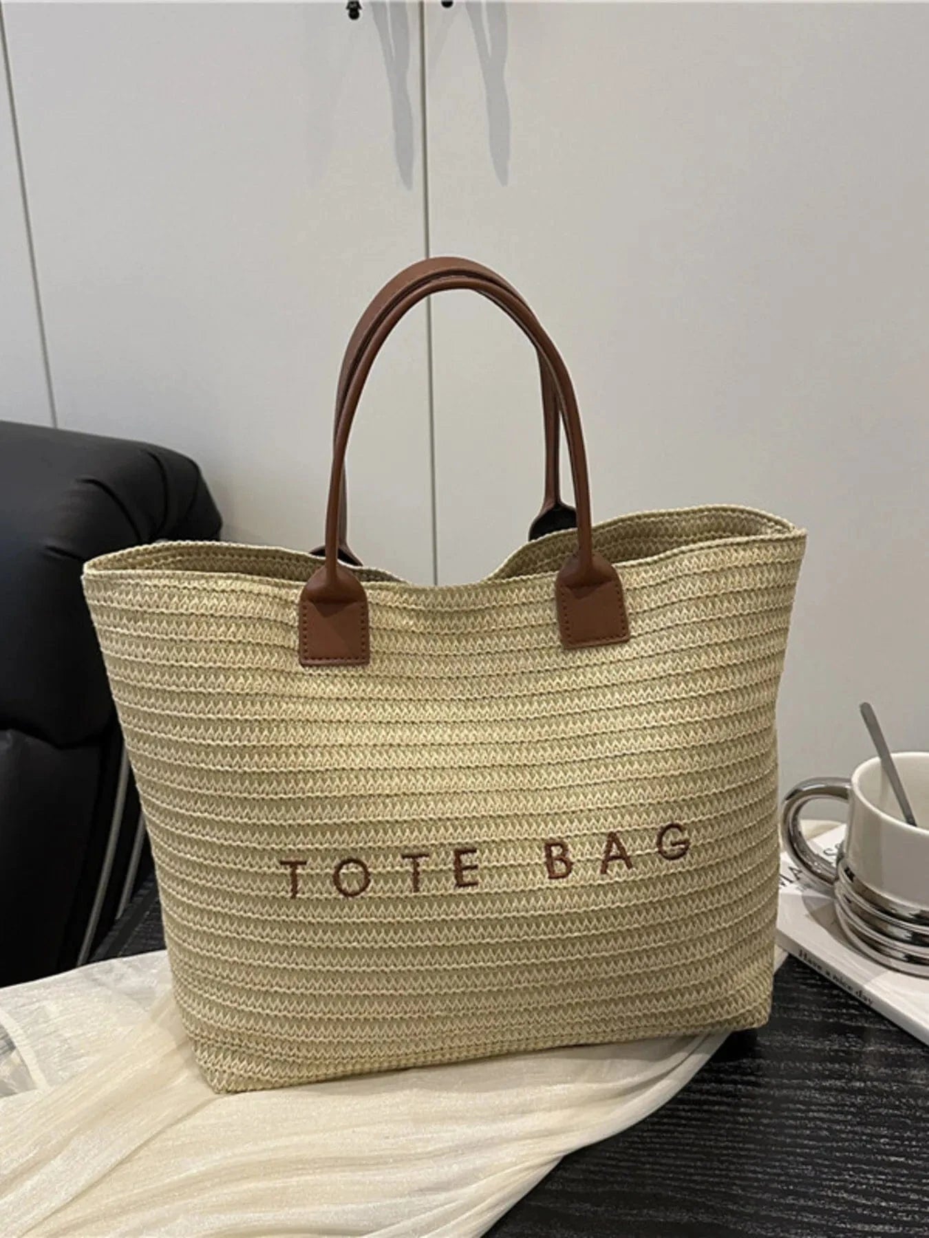 Letter Straw Woven Tote Bag The Nichole Collection