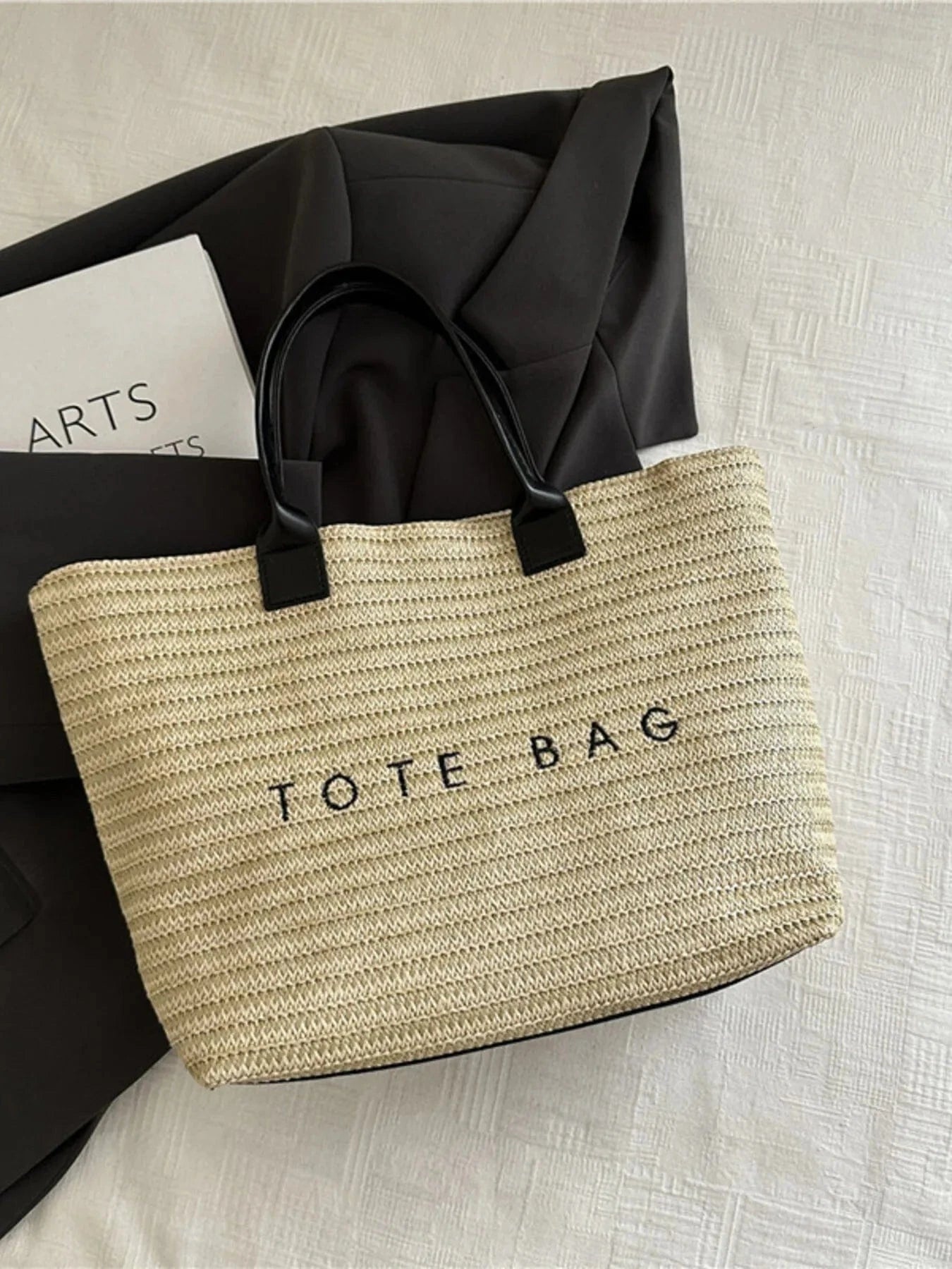 Letter Straw Woven Tote Bag The Nichole Collection