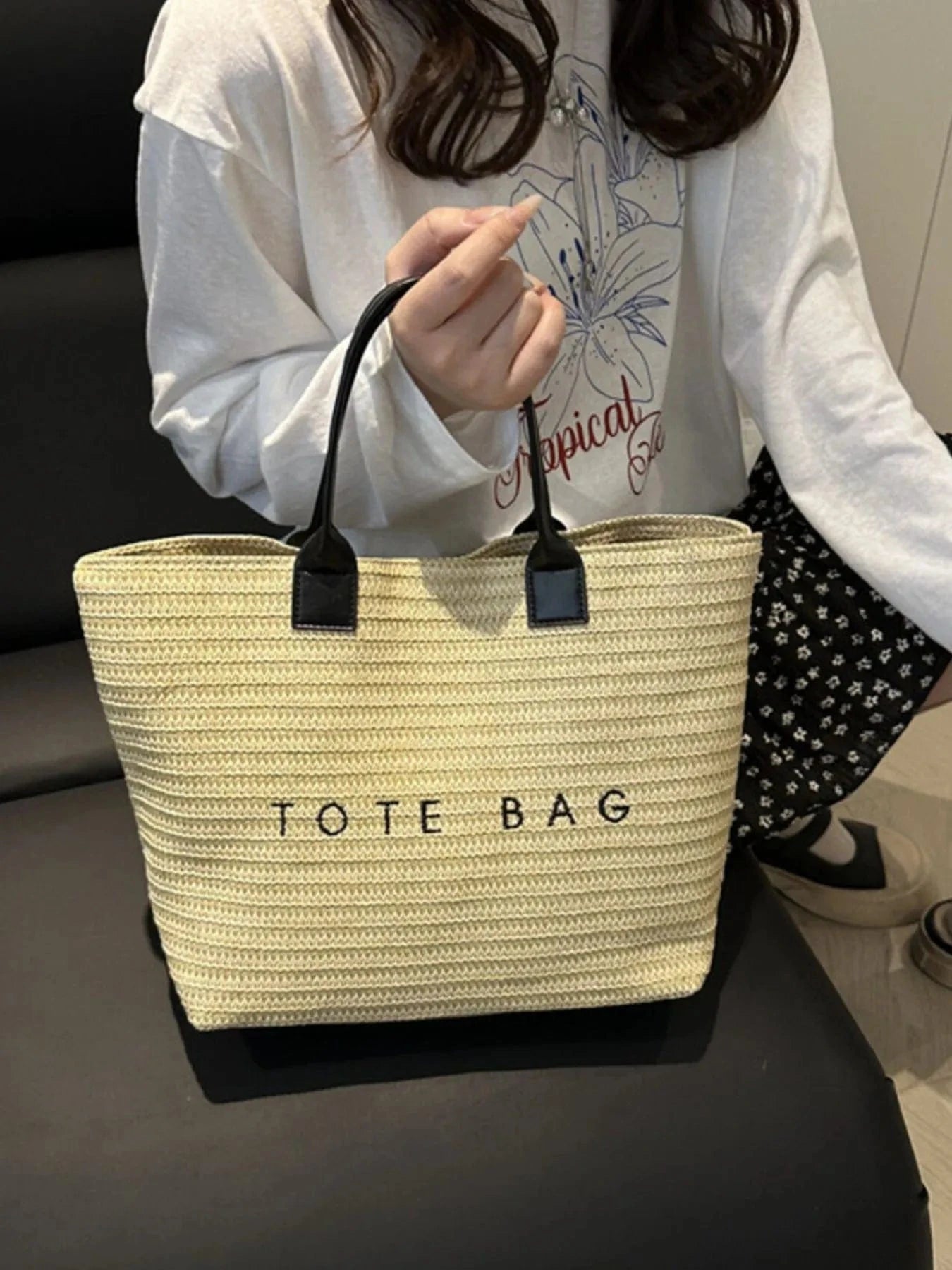 Letter Straw Woven Tote Bag The Nichole Collection