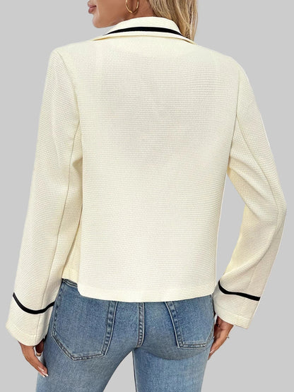 Lightweight Contrast Trim Button-Up Blazer The Nichole Collection