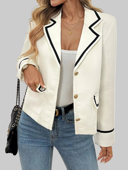 Lightweight Contrast Trim Button-Up Blazer The Nichole Collection