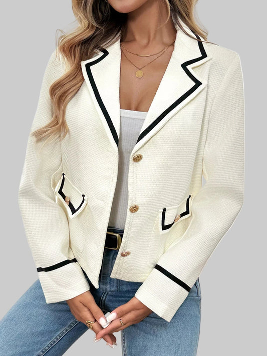 Lightweight Contrast Trim Button-Up Blazer Beige / S The Nichole Collection