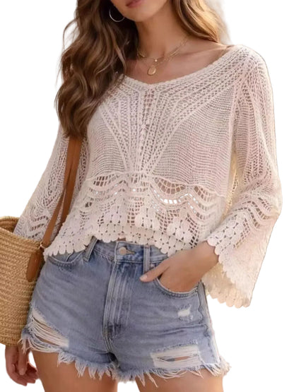 Lightweight Crochet Knit Cover Up Apricot / S Crochet Tops The Nichole Collection - Official Site
