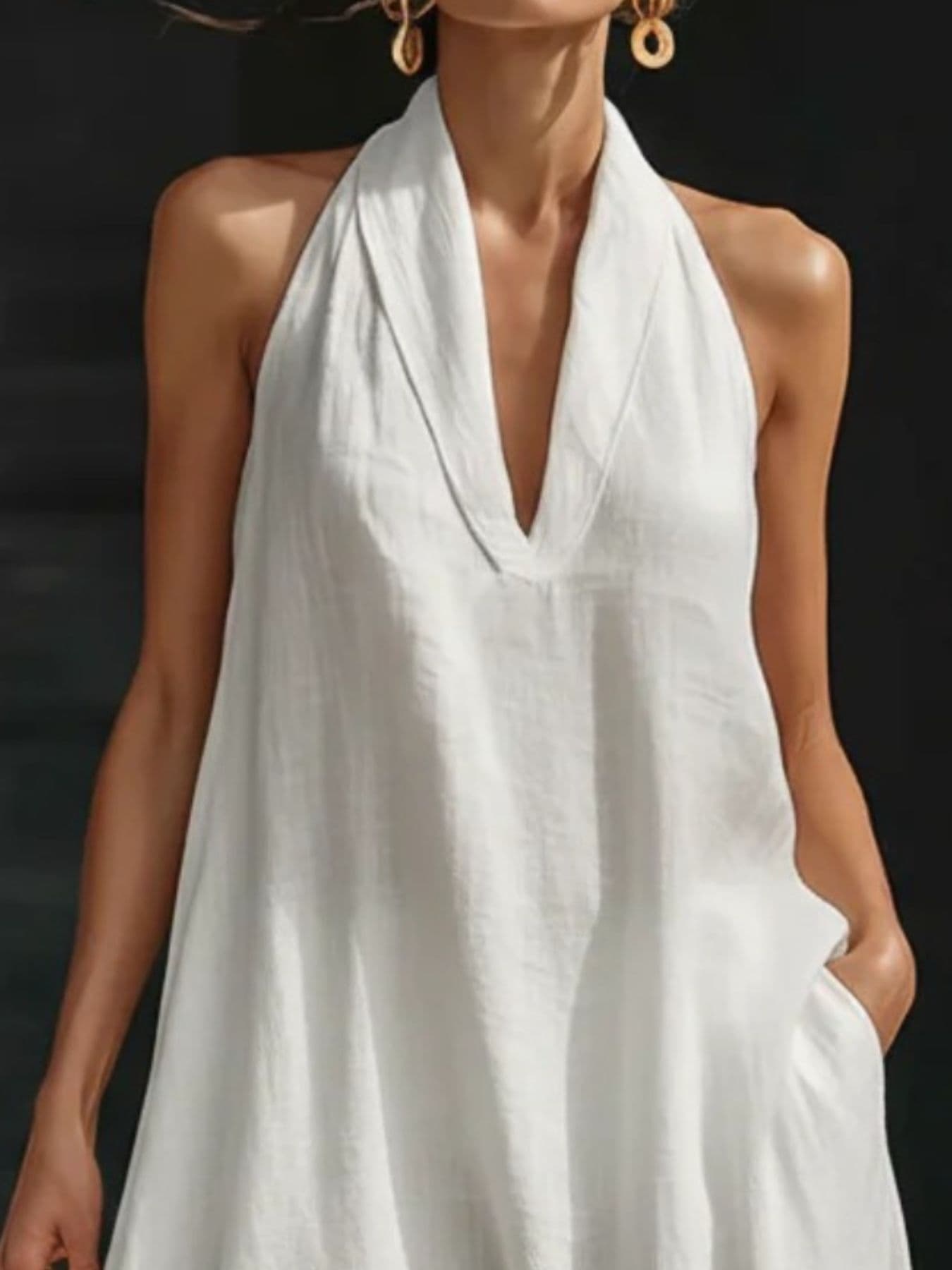 Linen Halter Neck Maxi Dress with Pockets Maxi Dresses The Nichole Collection - Official Site