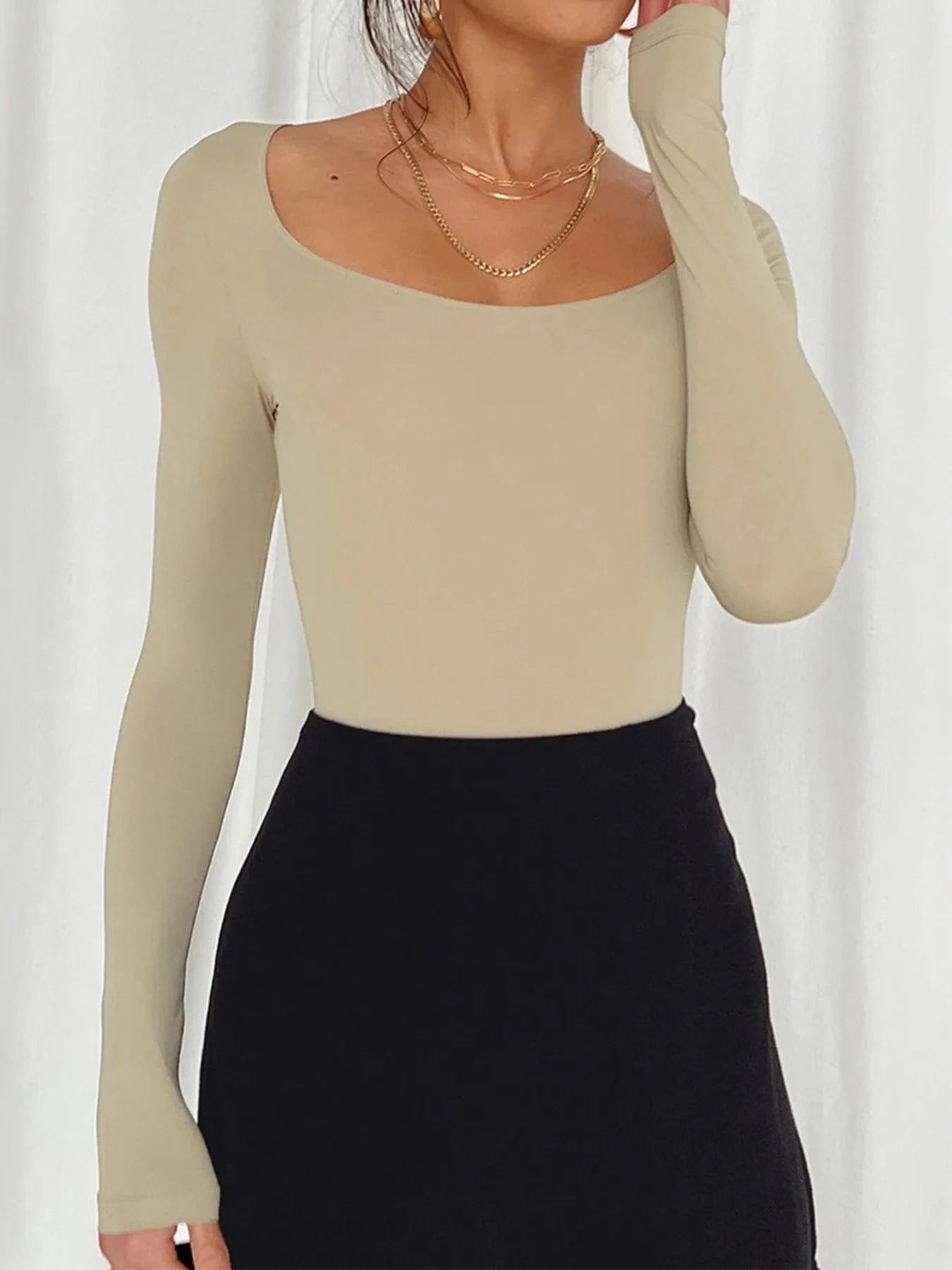 Long Sleeve Scoop Neck Fitted Shirt Long Sleeves The Nichole Collection