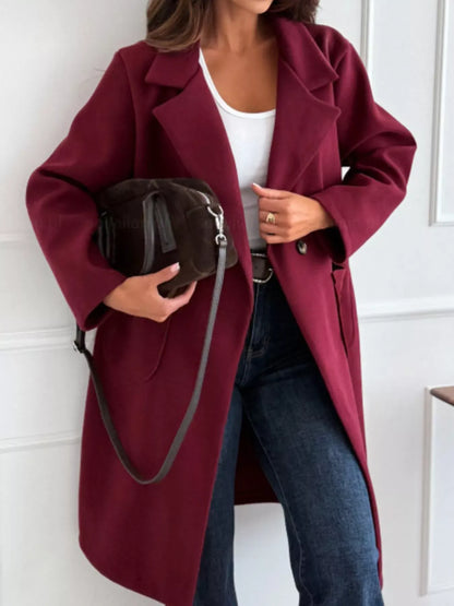 Long-Sleeve Single-Breasted Trench Coat Burgundy / S The Nichole Collection