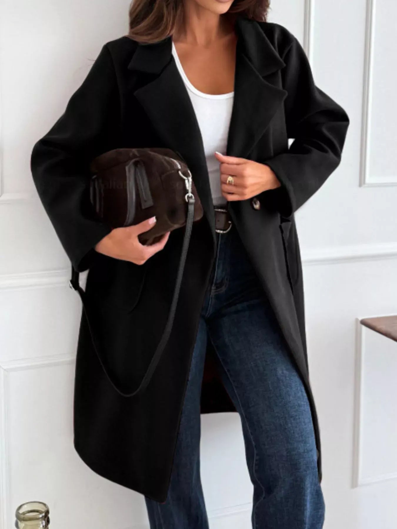 Long-Sleeve Single-Breasted Trench Coat Black / S The Nichole Collection