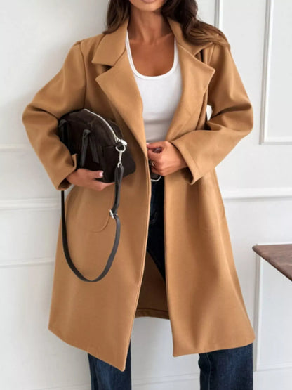 Long-Sleeve Single-Breasted Trench Coat Khaki / S The Nichole Collection