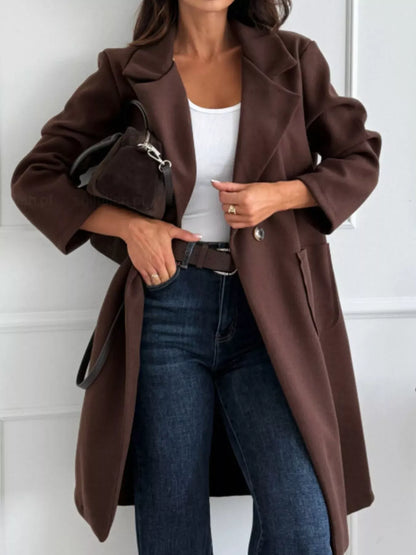 Long-Sleeve Single-Breasted Trench Coat Dark Brown / S The Nichole Collection