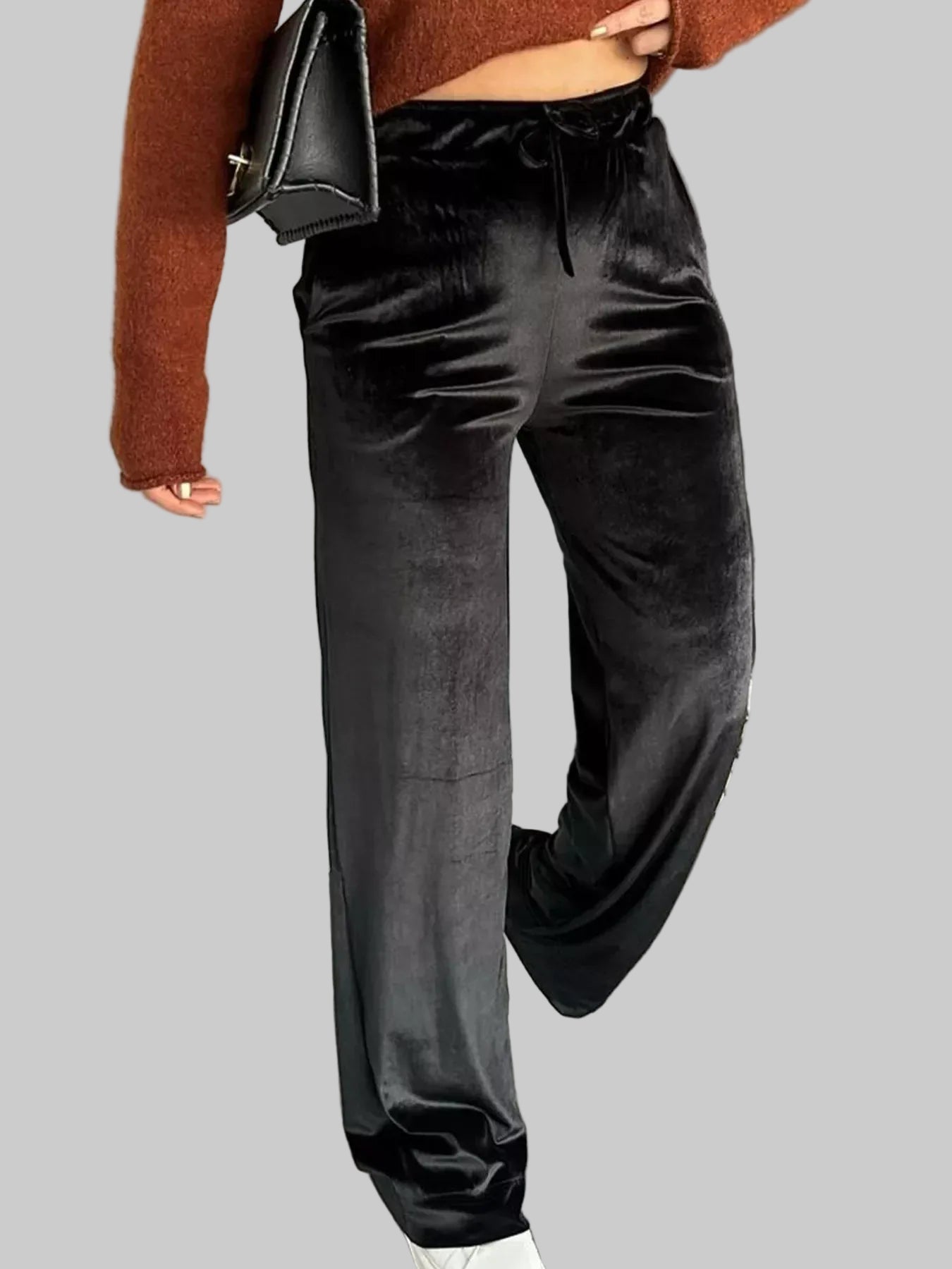 Luxury Black Velvet Wide-Leg Pants Dress Pants The Nichole Collection