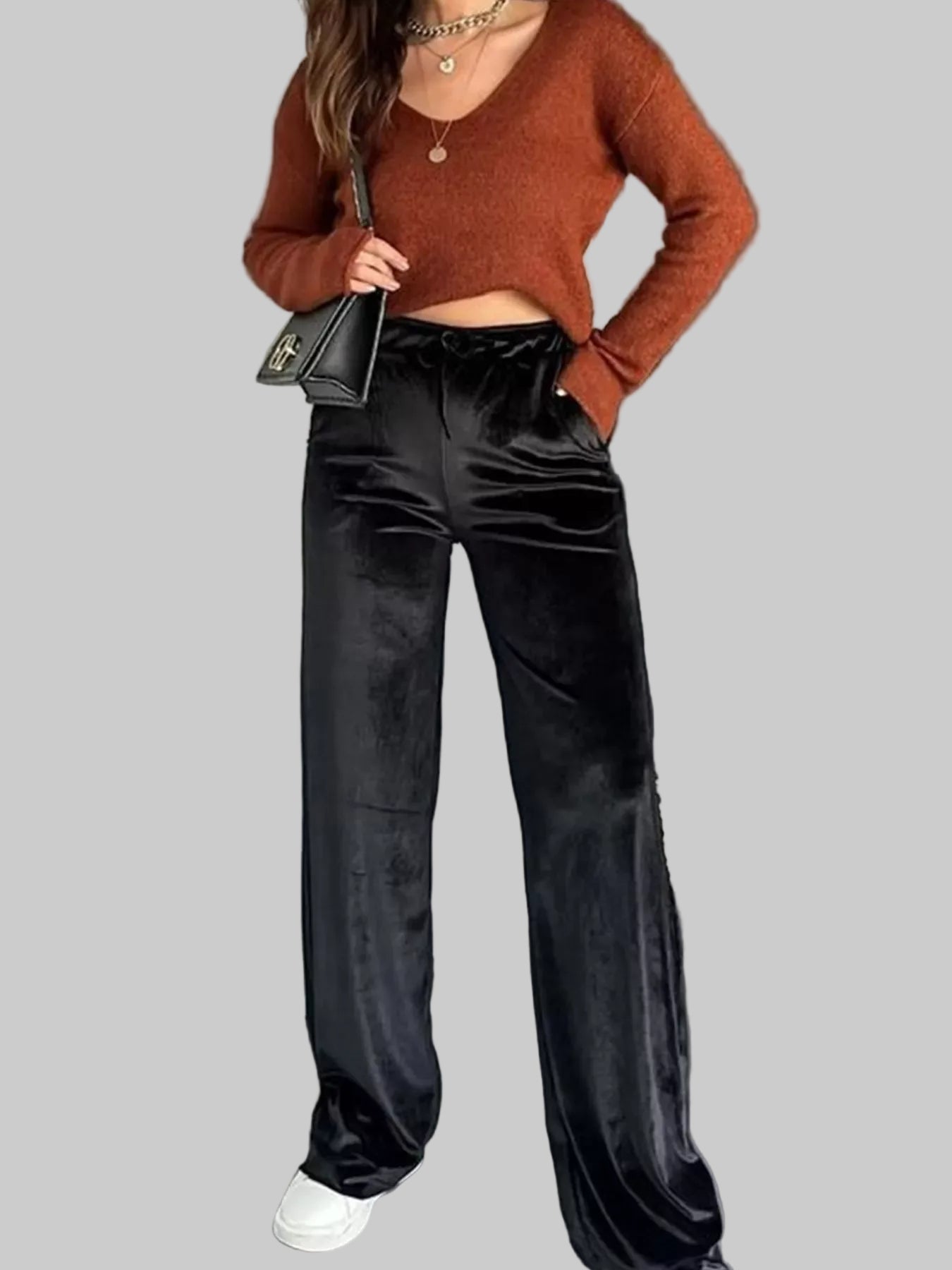 Luxury Black Velvet Wide-Leg Pants Dress Pants The Nichole Collection