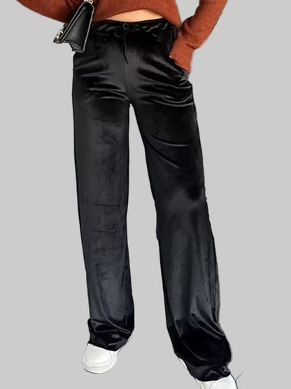 Luxury Black Velvet Wide-Leg Pants Dress Pants Black / S The Nichole Collection