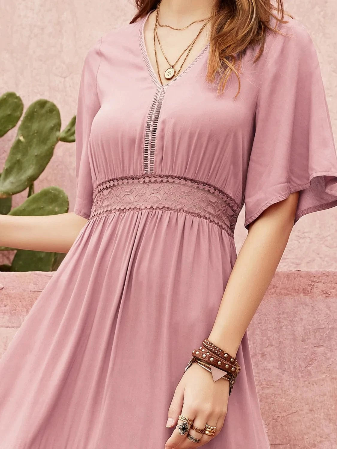 Mauve Boho Maxi Dress – Flutter Sleeve Tiered Summer Dress with Smocked Waist The Nichole Collection