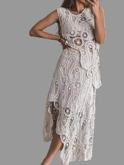 Maxi Length Crochet Sleeveless Tank and Skirt Set Maxi Dresses The Nichole Collection - Official Site