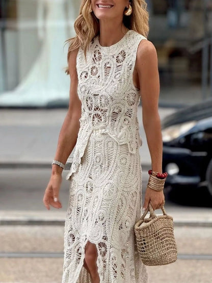 Maxi Length Crochet Sleeveless Tank and Skirt Set Maxi Dresses The Nichole Collection - Official Site