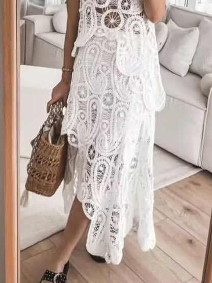 Maxi Length Crochet Sleeveless Tank and Skirt Set Maxi Dresses The Nichole Collection - Official Site
