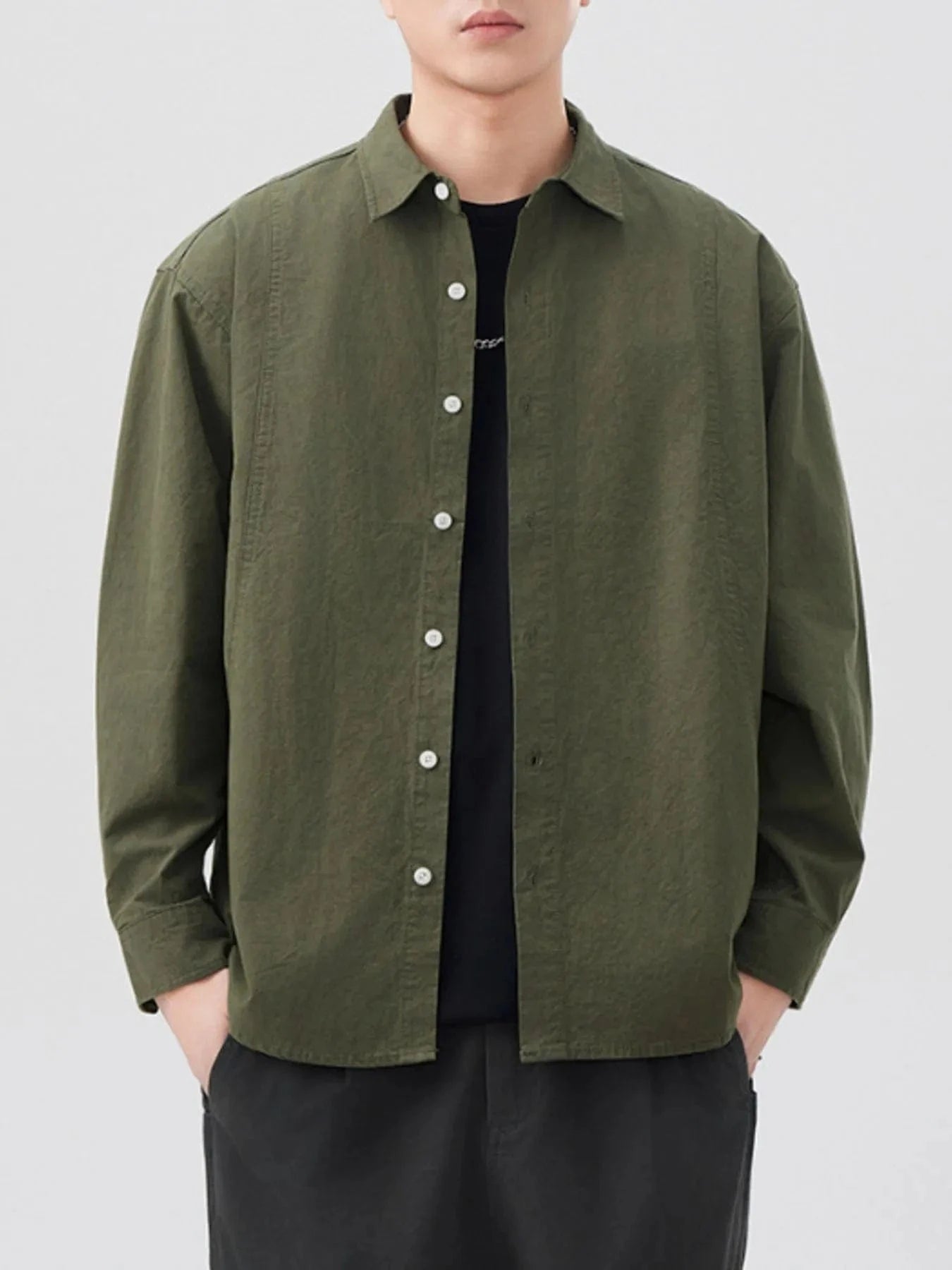 Men's 100% Cotton Button Down Long Sleeve Shirt Military Green / M The Nichole Collection
