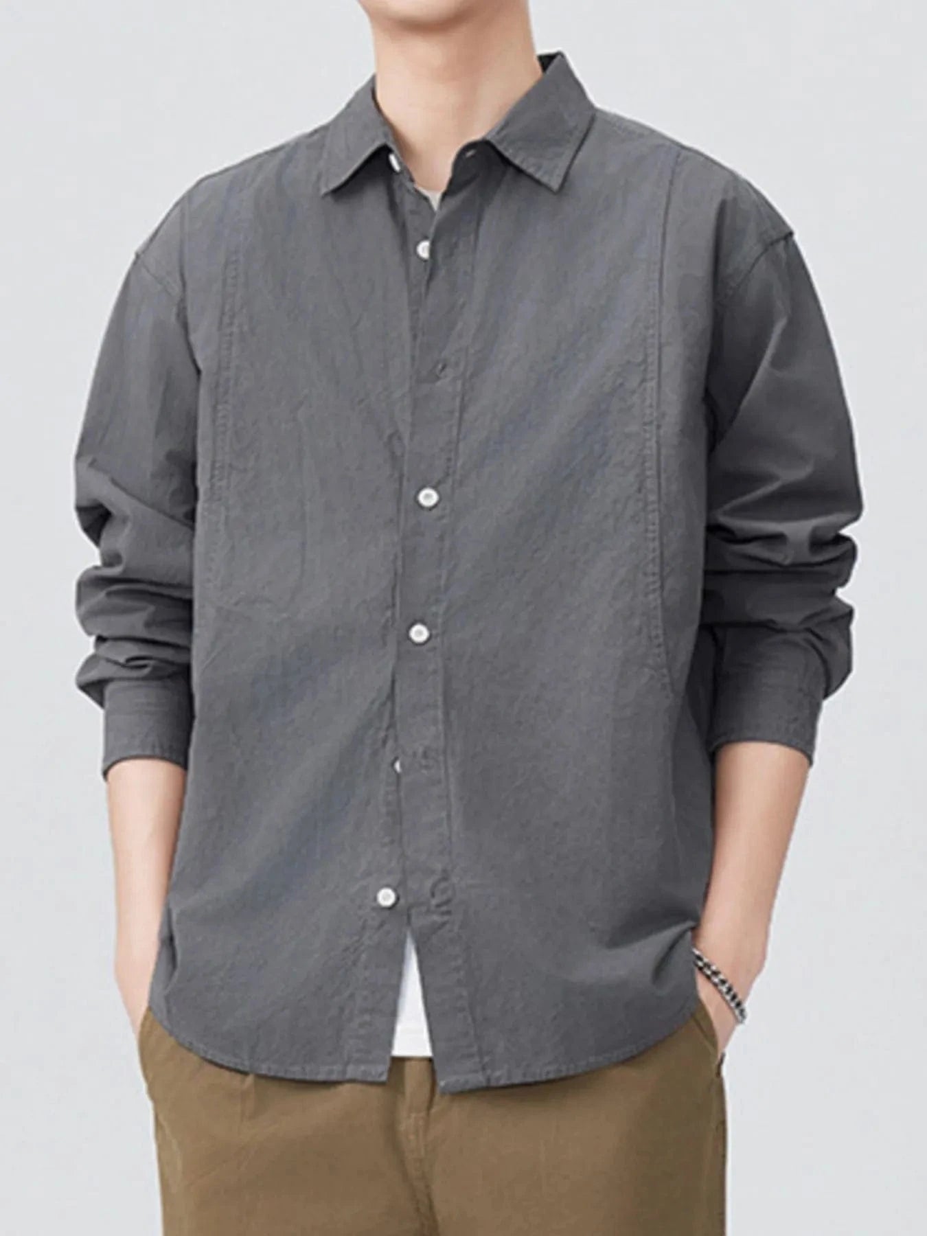 Men's 100% Cotton Button Down Long Sleeve Shirt Grey / M The Nichole Collection