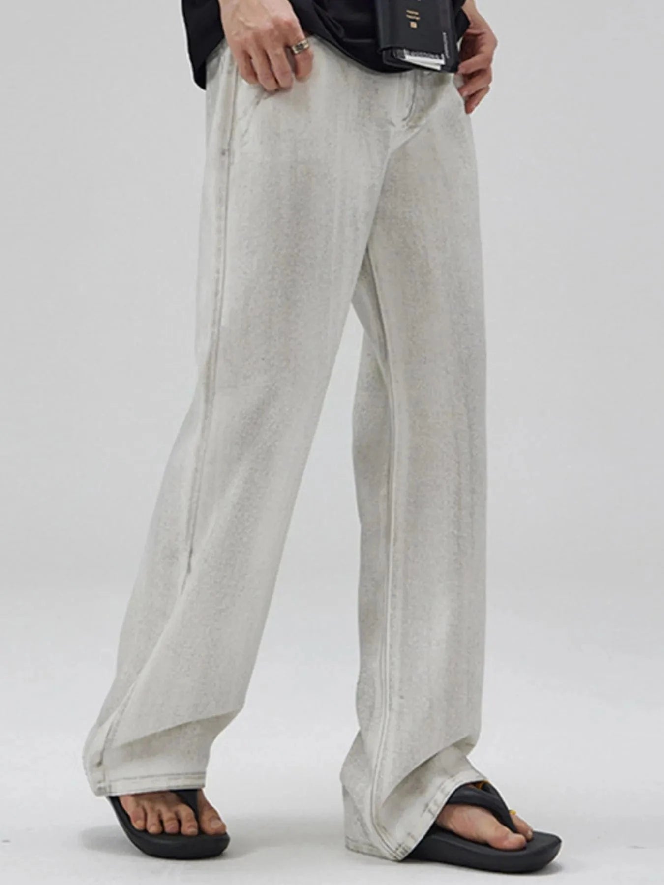 Men's 100% Cotton Relaxed Fit Washed Wide Leg Jeans The Nichole Collection
