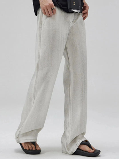 Men's 100% Cotton Relaxed Fit Washed Wide Leg Jeans The Nichole Collection