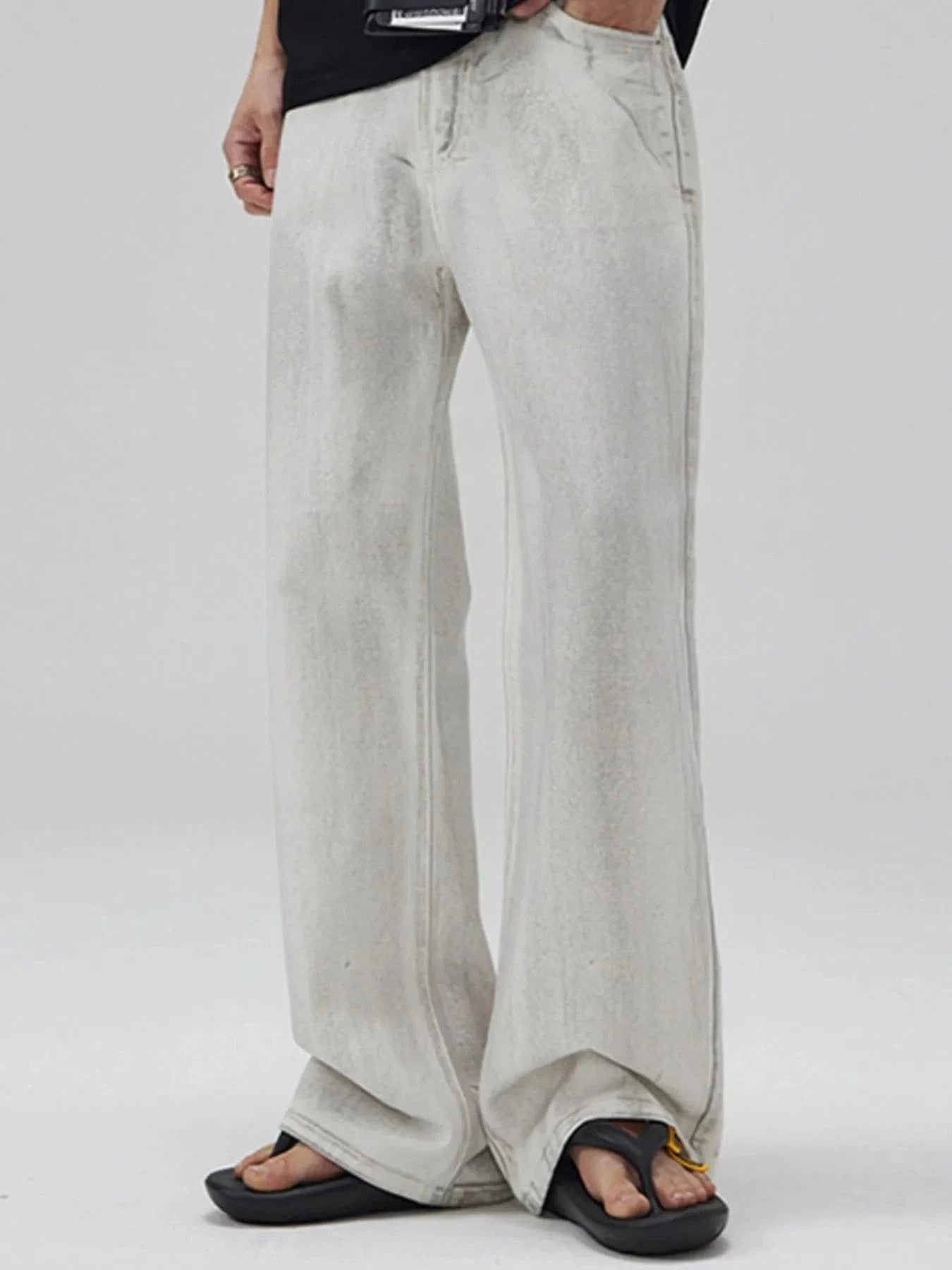 Men's 100% Cotton Relaxed Fit Washed Wide Leg Jeans The Nichole Collection