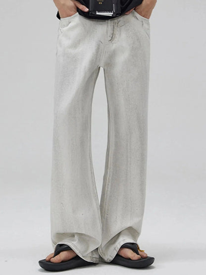 Men's 100% Cotton Relaxed Fit Washed Wide Leg Jeans Dirty White / S The Nichole Collection