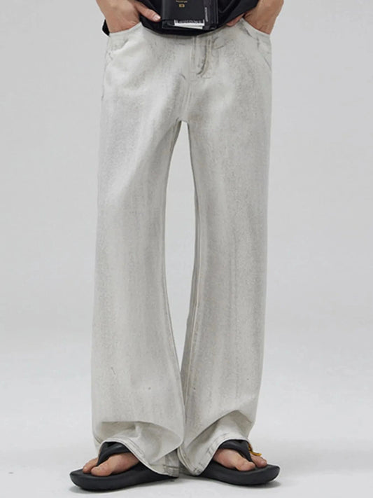 Men's 100% Cotton Relaxed Fit Washed Wide Leg Jeans Dirty White / S The Nichole Collection