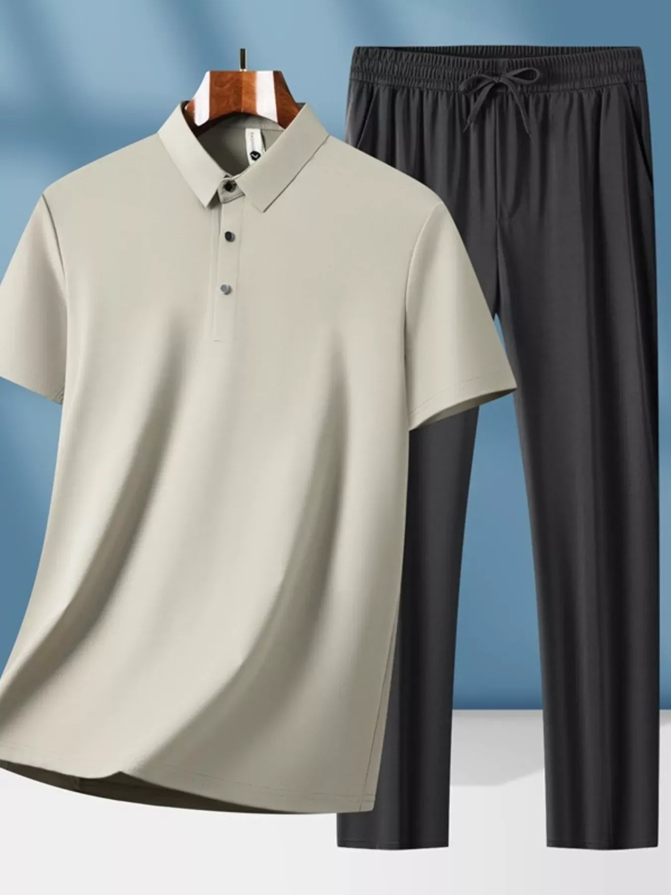 Men's Button Detail Short Sleeve Top and Pants Set Beige / M Trendsi