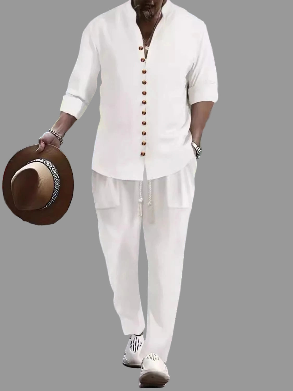 Men's Button Front Long Sleeve Shirt and Pants Set White / S Men's Sets The Nichole Collection - Official Site