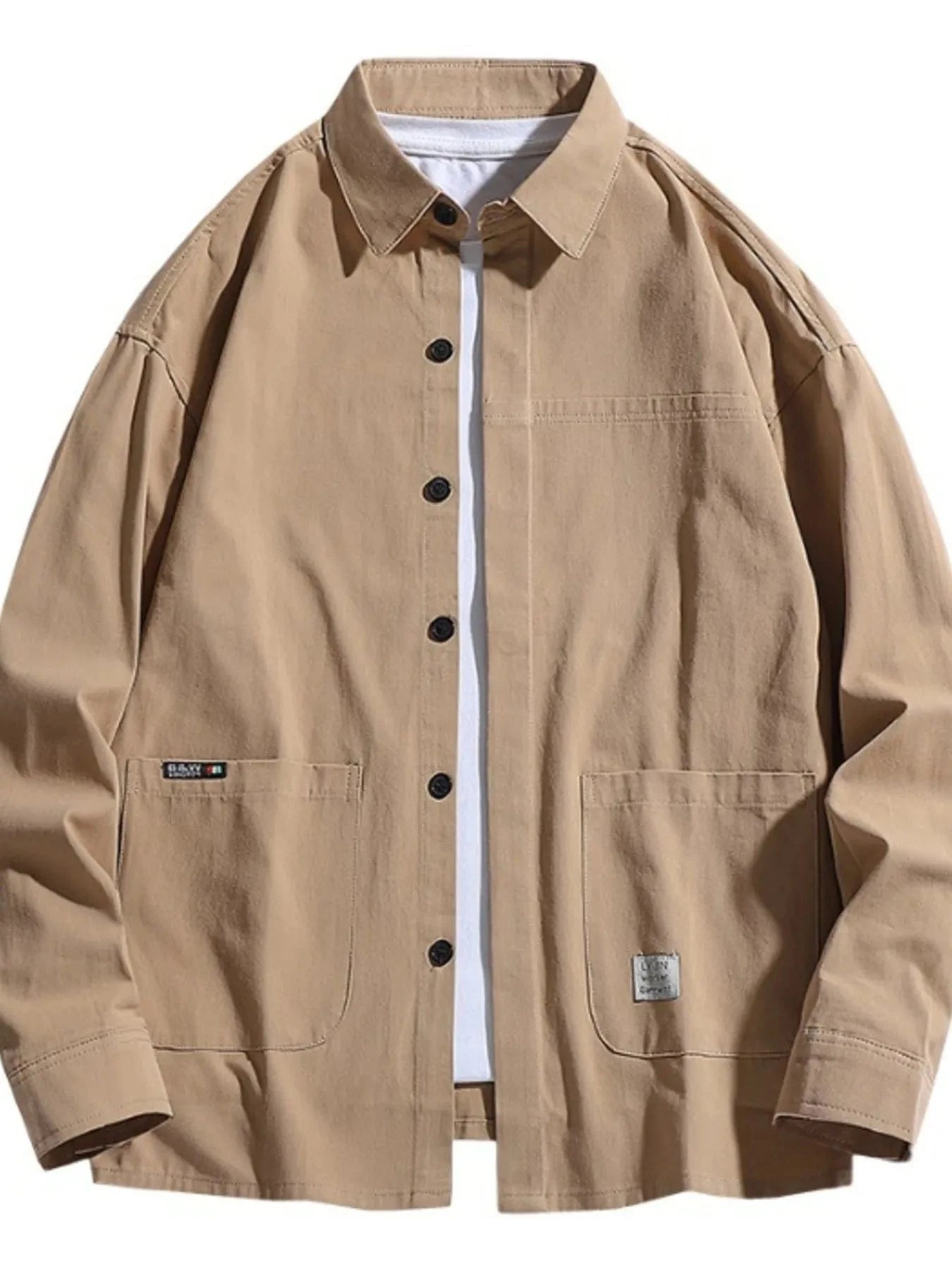 Men's Button Up Long Sleeve Shirt Khaki / M The Nichole Collection