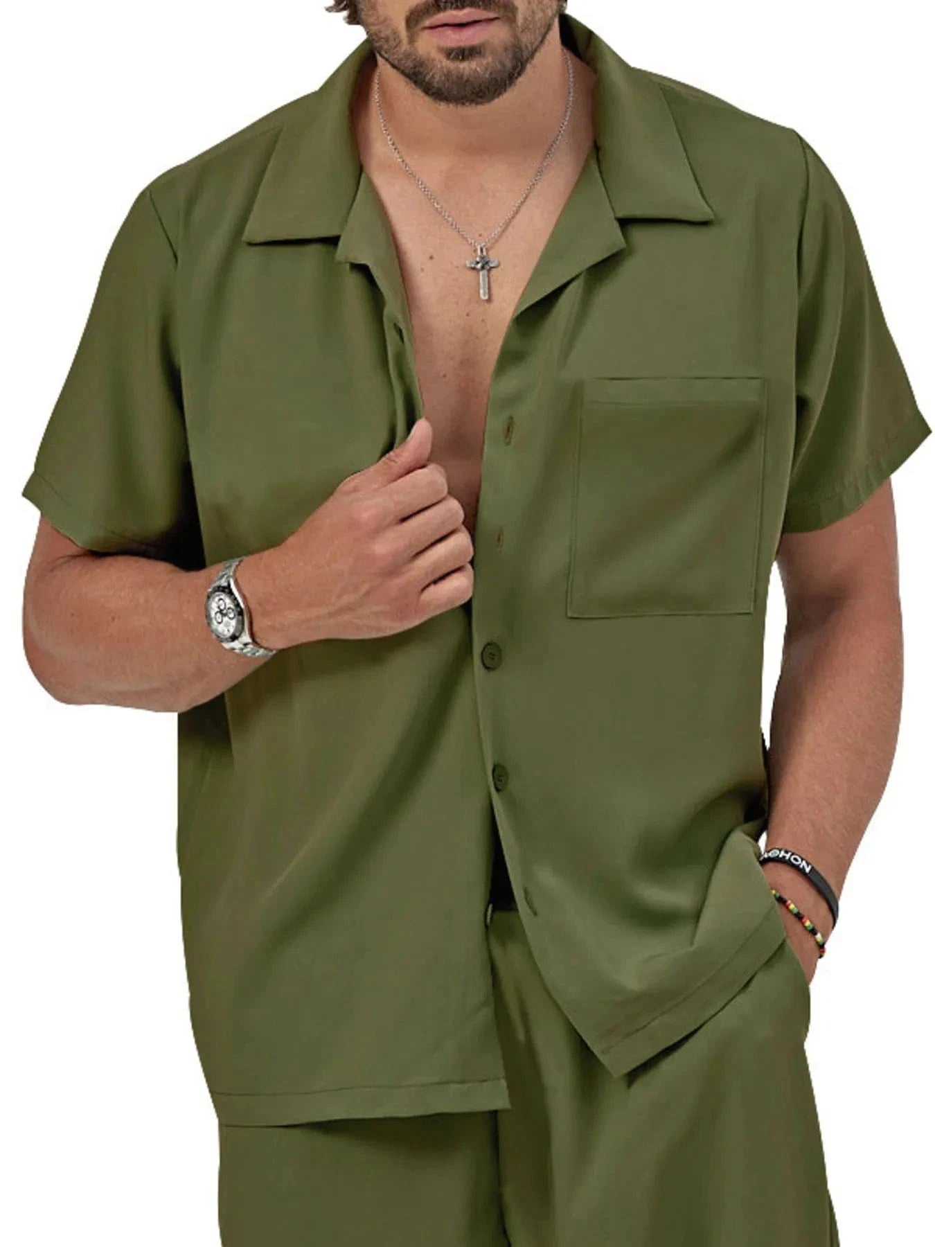 Men's Button Up Short Sleeve Shirt and Shorts Set The Nichole Collection