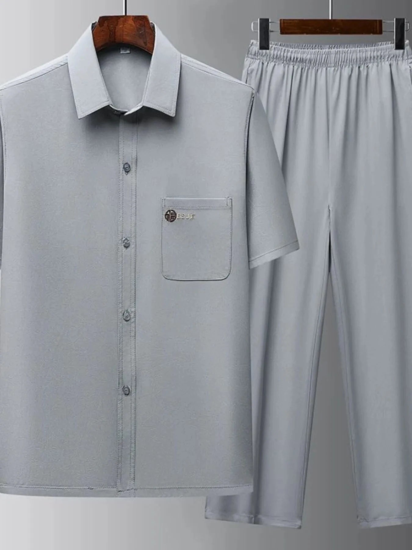 Men's Button Up Short Sleeve Top and Pants Set Gray / S The Nichole Collection