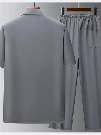 Men's Button Up Short Sleeve Top and Pants Set The Nichole Collection