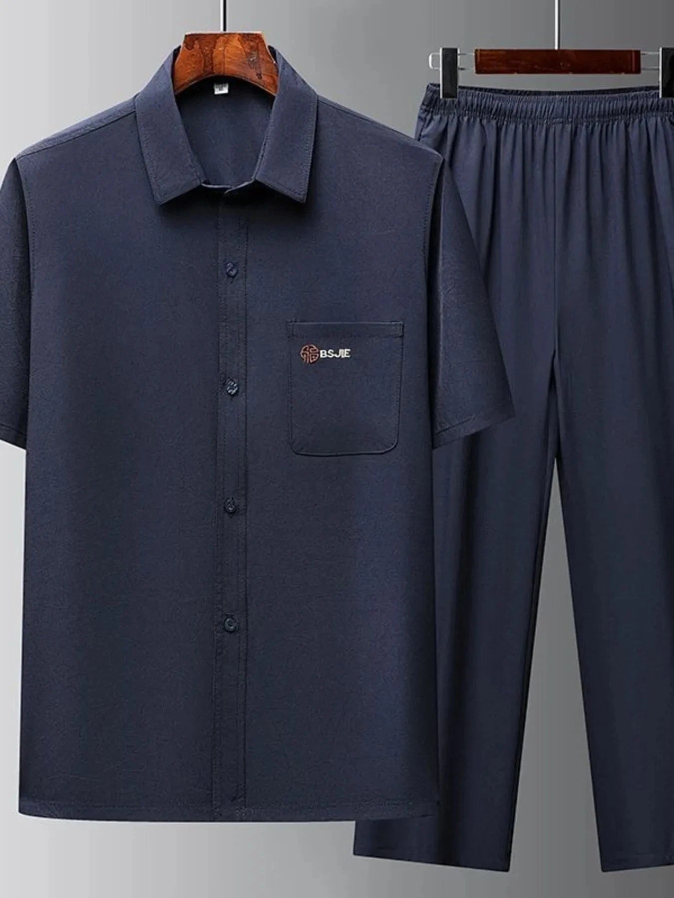 Men's Button Up Short Sleeve Top and Pants Set Navy / S The Nichole Collection