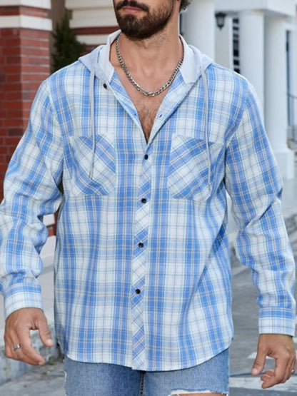 Men's Casual Plaid Long Sleeve Shirt Light Blue / S The Nichole Collection